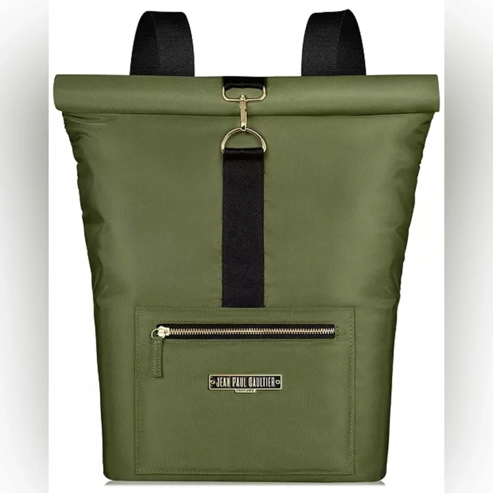 Jean Paul Gaultier PARFUM Olive Green Nylon Backpack | NWOT | Orange Interior